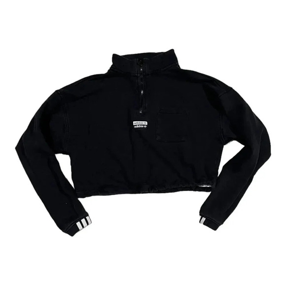 Adidas Originals Black Cropped 1/2 Zip Sweatshirt M - Picture 1 of 4